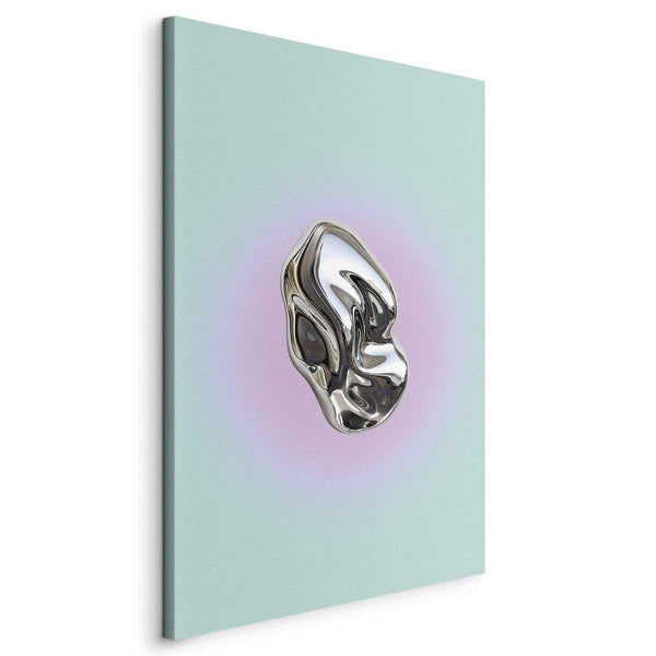 Quadro - Metallic Form - Abstract Sculpture on a Mint Background with a Purple Halo