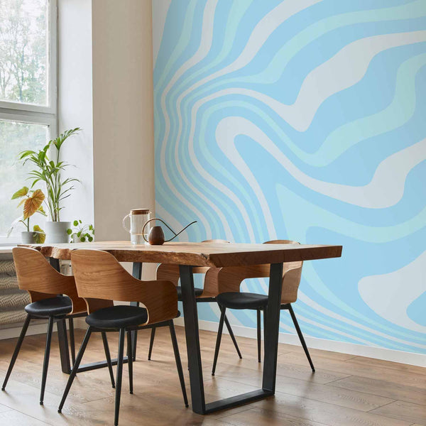Carta da parati - Composition in Blues and Whites - Harmonious Abstract Waves in a Cool Color Tone