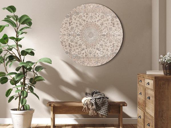 Quadro rotondo - Sand carpet - worn Persian carpet with rich decorative motifs