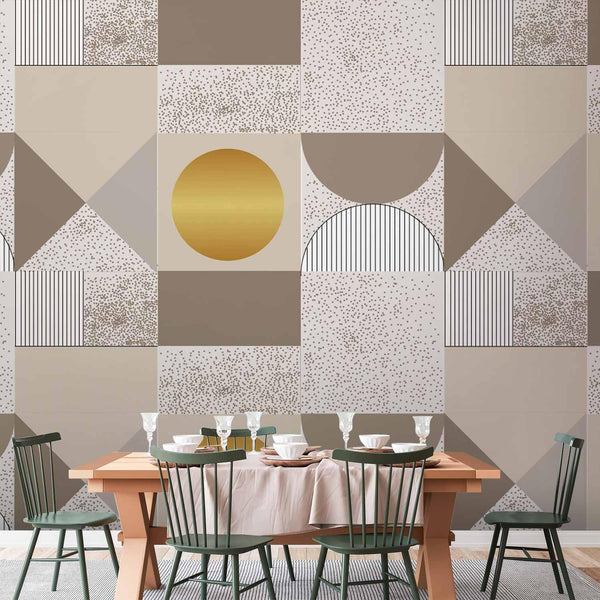 Carta da parati - Beige and Gold Geometric Pattern