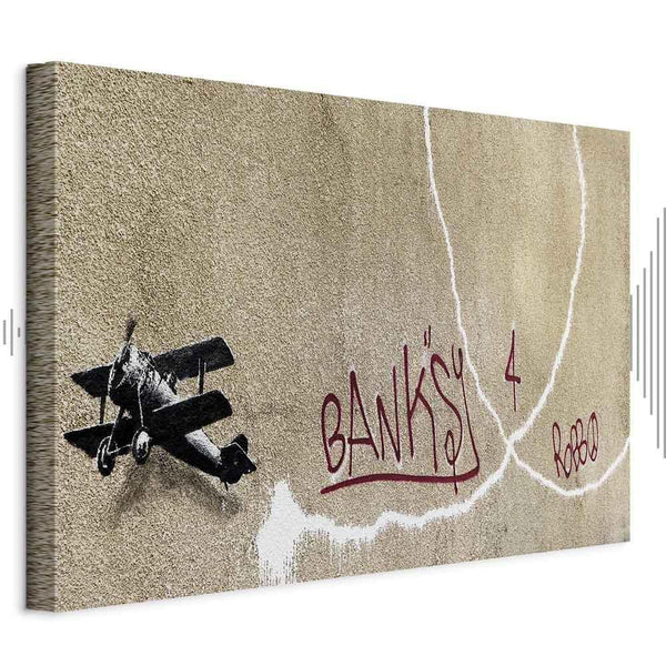 Quadro - Banksy's Plane (1-part) - Red Graffiti Text on Mural Background