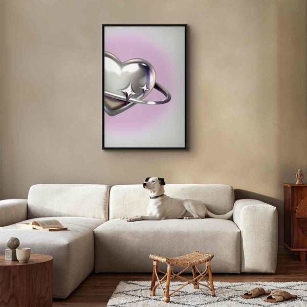 Quadro - Cosmic Heart - Silver Heart with a Ring on a Purple Background