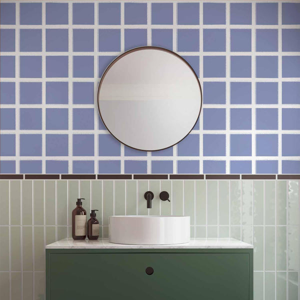 Tappezzeria murale - Lines and Symmetry - Expressive White Grid on a Blue Background