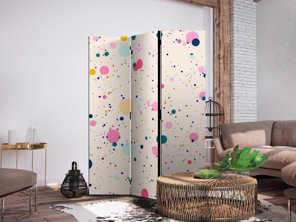 Paravento - Dots - Spots and Splashes Multicolored - Cheerful Pattern on a Light Pink Background