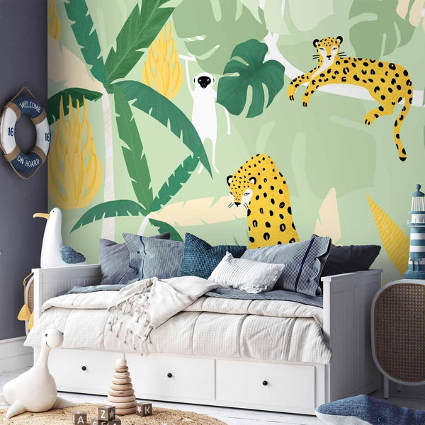 Carta da parati - Cheetahs in the jungle - landscape with animals in the tropics for children