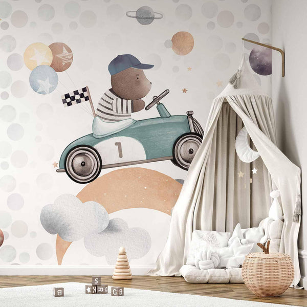 Carta da parati - Teddy Bear in a Racing Car