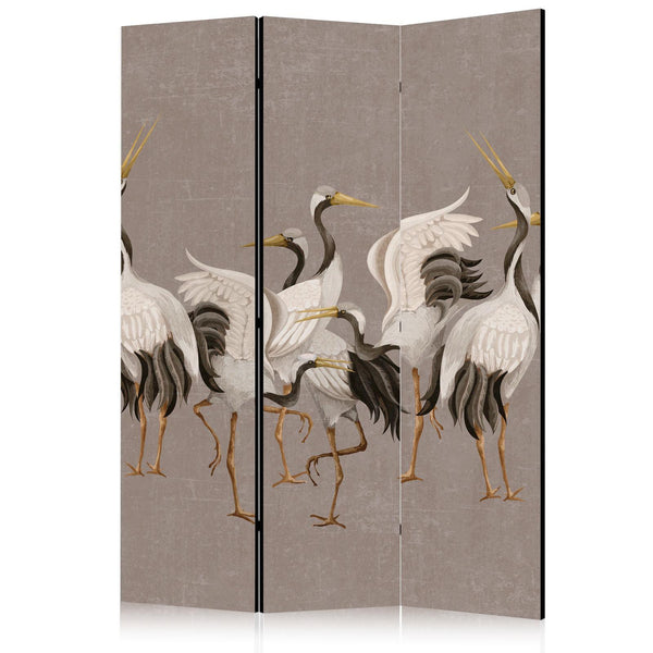 Paravento - Crane dance - bright silhouettes of birds on a warm grey background with texture