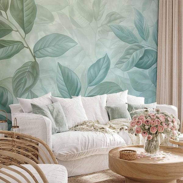 Carta da parati - Large Leaves in Shades of Green-Mint: Botanical Motif