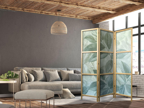 Paravento giapponese - Large Leaves in Green-Mint Shades - Botanical Motif