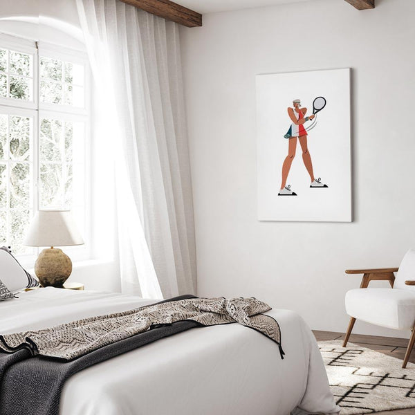 Quadro - Tennis Player With a Racket on a Light Background - Illustration