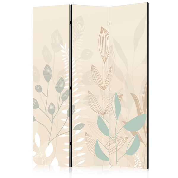 Paravento - Morning in the Meadow - Various Pastel Plants on a Beige Background
