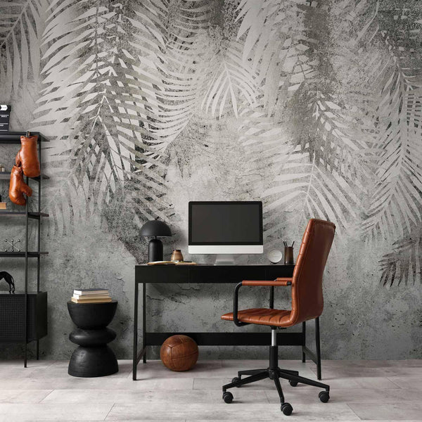 Carta da parati - Light and shadow - grey and white composition with floral motif and pattern