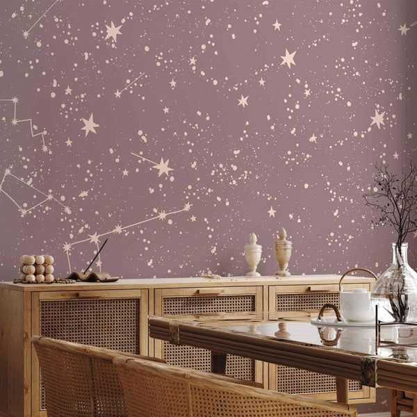Carta da parati - Night Sky - Artistic Constellations and Stars in Pastel Shades