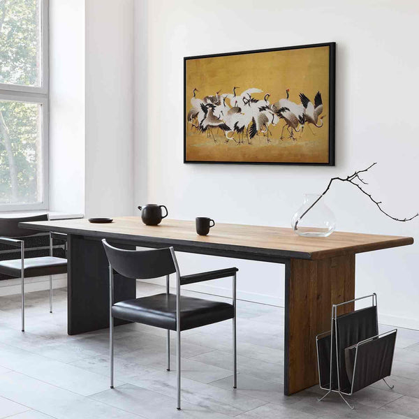 Quadro - Japanese cranes - a flock of birds against a golden background based on a painting by Ishida Yūtei