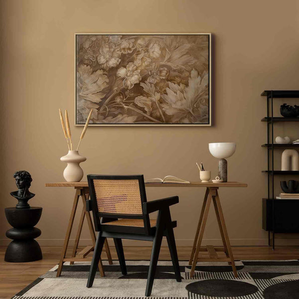 Quadro - Floral Ornaments Carved in Delicate Sepia and Brown Shades