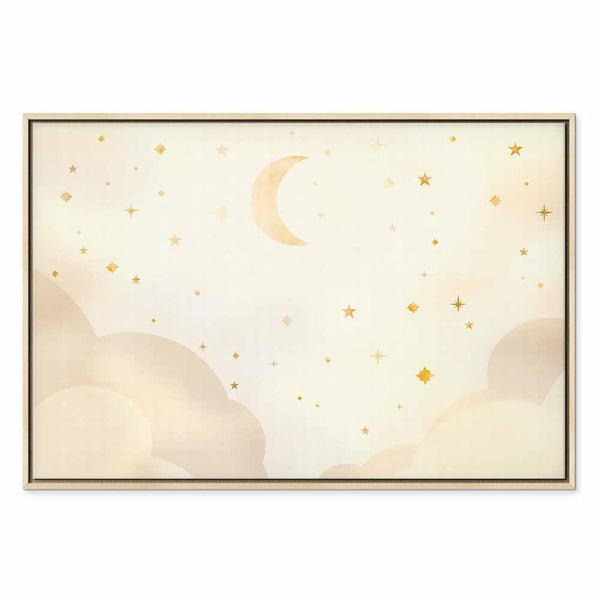 Quadro - Bright Night - Moon Accompanied by Many Stars on a Light Background
