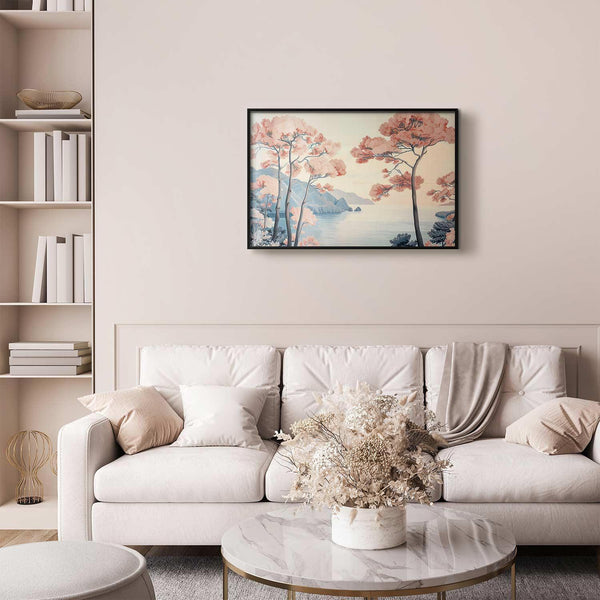 Poster - Ocean Cliffs and Trees Delicate Motif in Pastel Colors