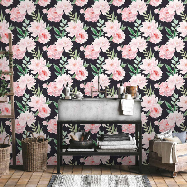 Tappezzeria murale - Peonies on graphite background