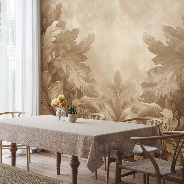 Carta da parati - Carved Baroque Ornaments: Rich Composition in Sepia Colors