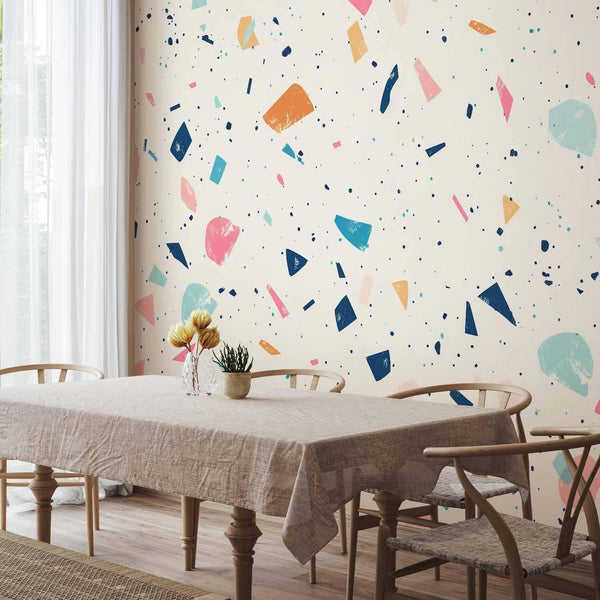 Carta da parati - Terrazzo with Multicolored Large Elements Cheerful Pattern on a Light Background