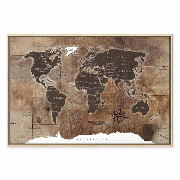 Quadro - World Map: Wooden Mosaic