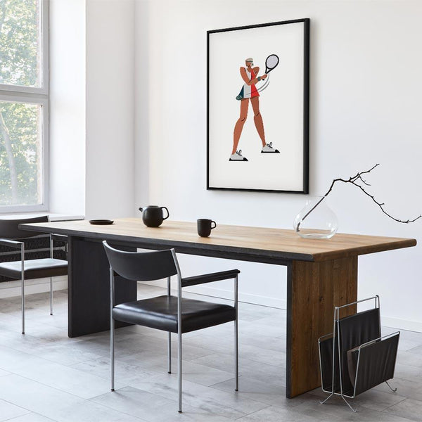 Quadro - Tennis Player With a Racket on a Light Background - Illustration