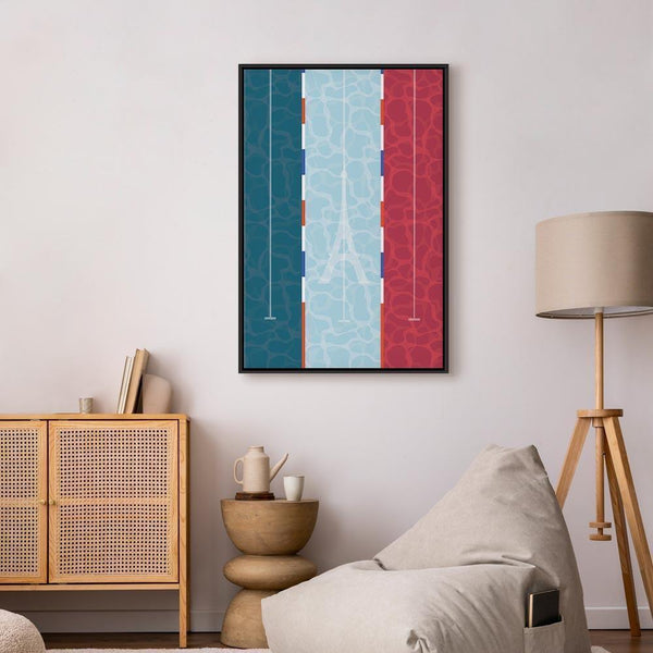 Quadro - Graphic Illustration of a Swimming Pool Against the Backdrop of the French Flag