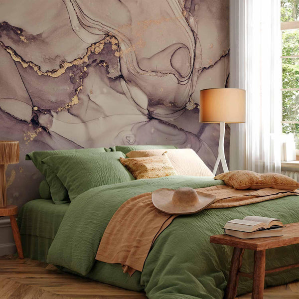 Carta da parati - Watercolour Abstraction - Powder Pink Marble With Gold Accents