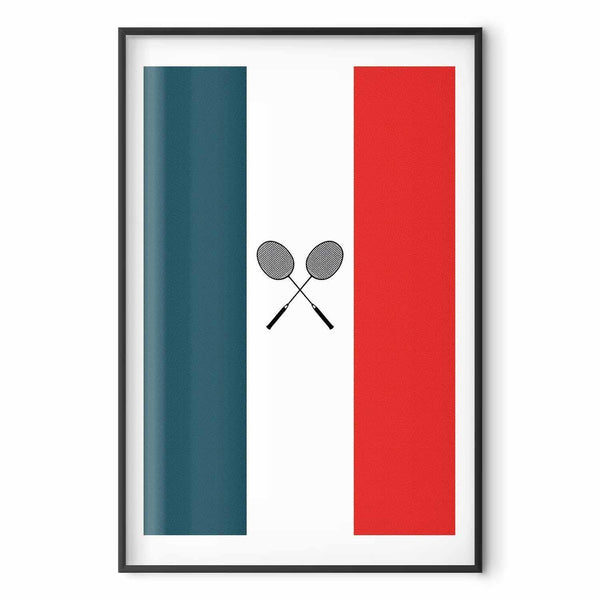 Poster - French Flags and Black Badminton Rackets