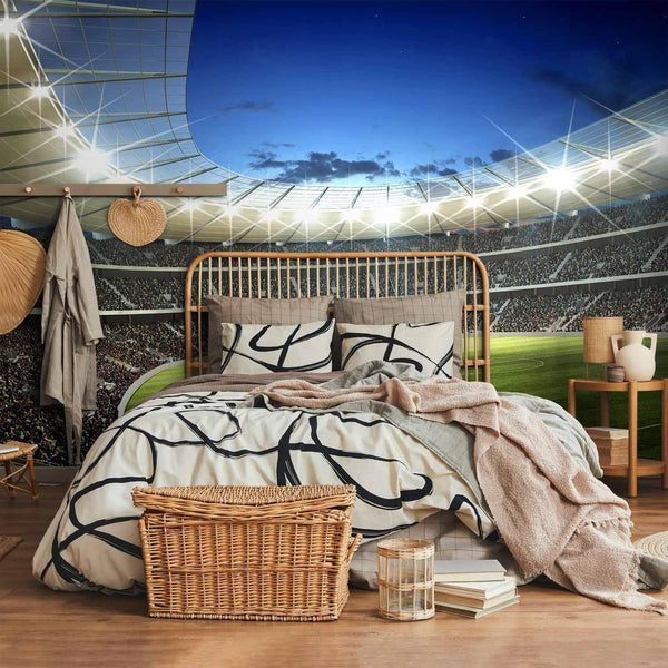 Carta da parati - Football pitch - illuminated stadium with crowded stands