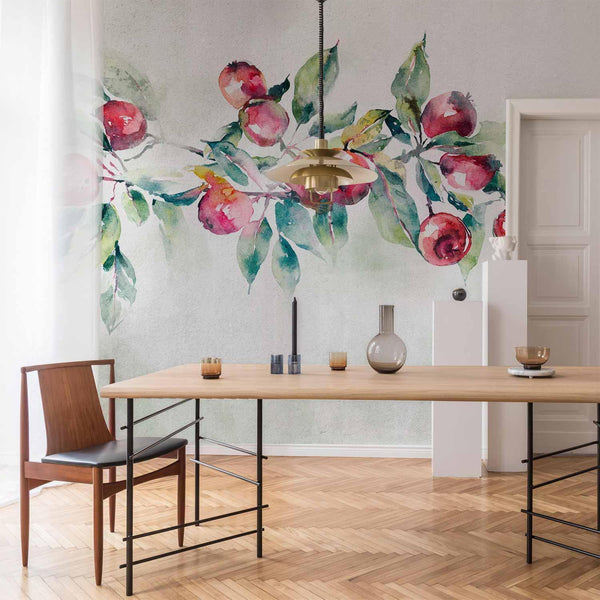 Carta da parati - Apple branch - landscape with a plant and red apples on a white background