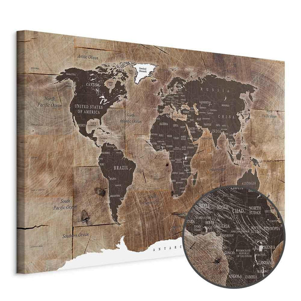 Quadro - World Map: Wooden Mosaic