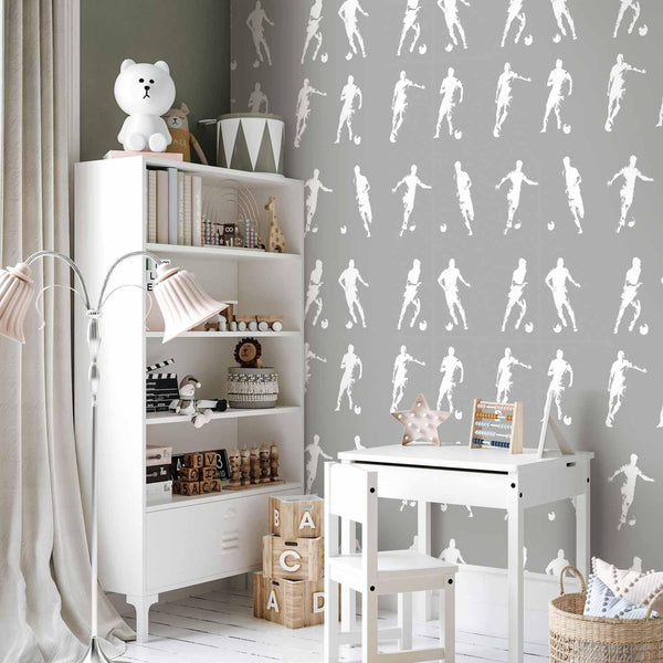 Tappezzeria murale - Sports Silhouettes - Dynamic figures of soccer players on a gray background