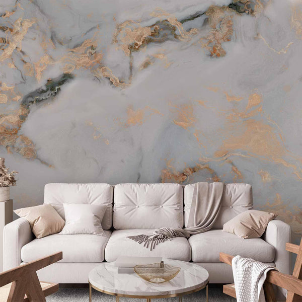 Carta da parati - White Stone - Elegant Marble With Golden Highlights