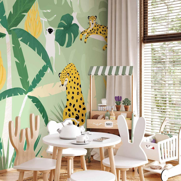 Carta da parati - Cheetahs in the jungle - landscape with animals in the tropics for children