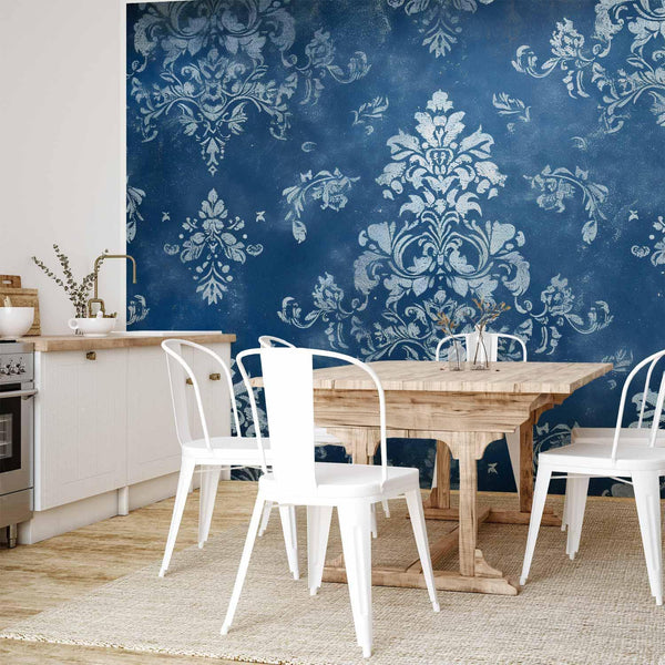 Carta da parati - Retro Ornament Decorative Motif in Worn Blues