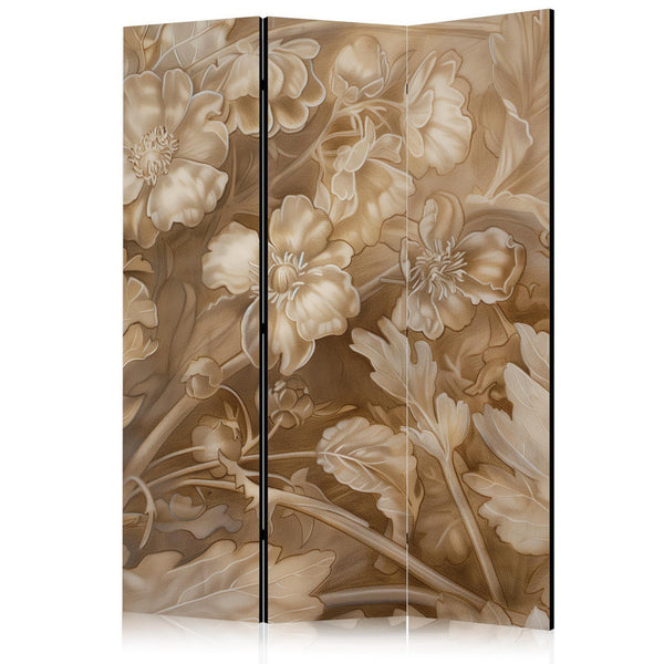 Paravento - Carved Floral Ornaments in Soft Sepia and Brown Tones