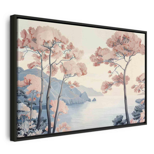 Quadro - Landscape with the Ocean Cliffs and Trees in Delicate Pink Shades