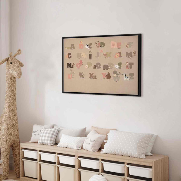 Quadro - Alphabet at the Zoo - Joyful Animals and Their Names on a Beige Background