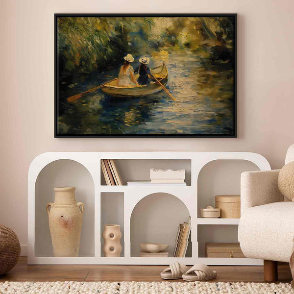 Quadro - Boat crossing - painting of two women sailing a boat on a river