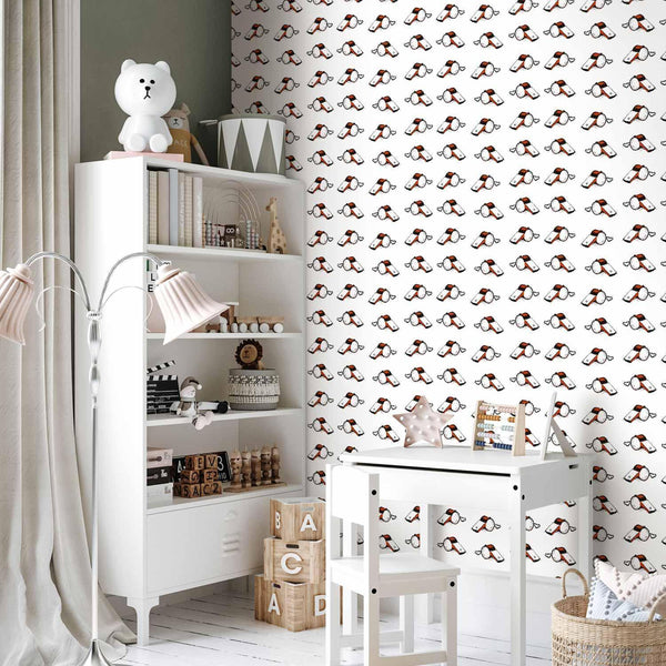 Tappezzeria murale - Soccer Whistles - Black and white with red accents on a white background