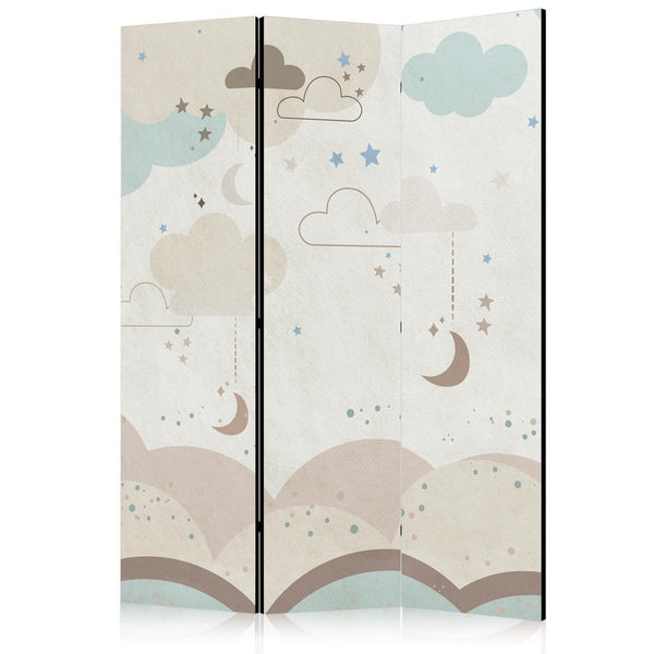 Paravento - Cloudy Night Sky - Moons in Browns and Beiges Amid Numerous Clouds and Stars on a Light Background