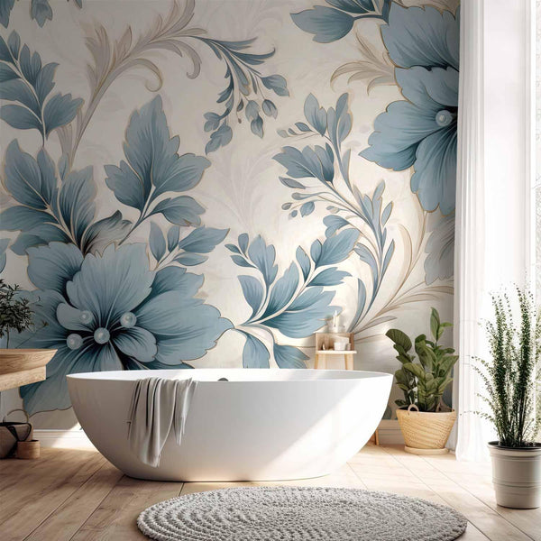 Carta da parati - Turquoise Flowers in Retro Ambience - Floristic Ornaments