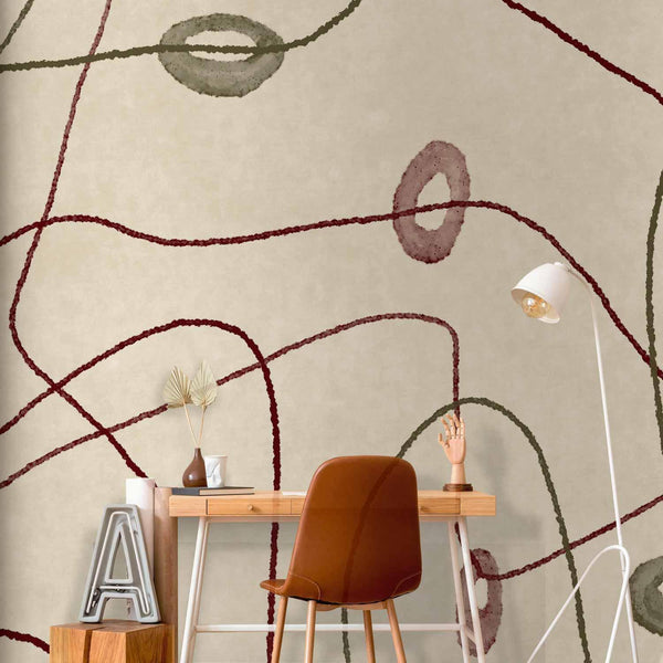 Carta da parati - Lines and shapes – bead labyrinth on a pale washed background
