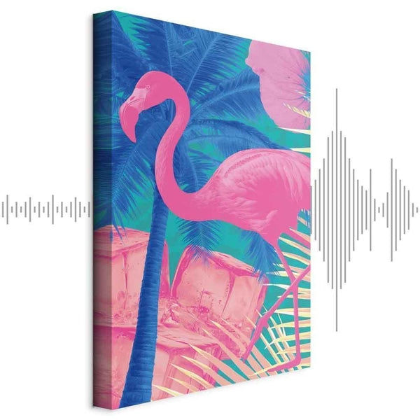 Quadro - Pink Flamingo - Abstract Flamingo Against Palms and Ice Cubes