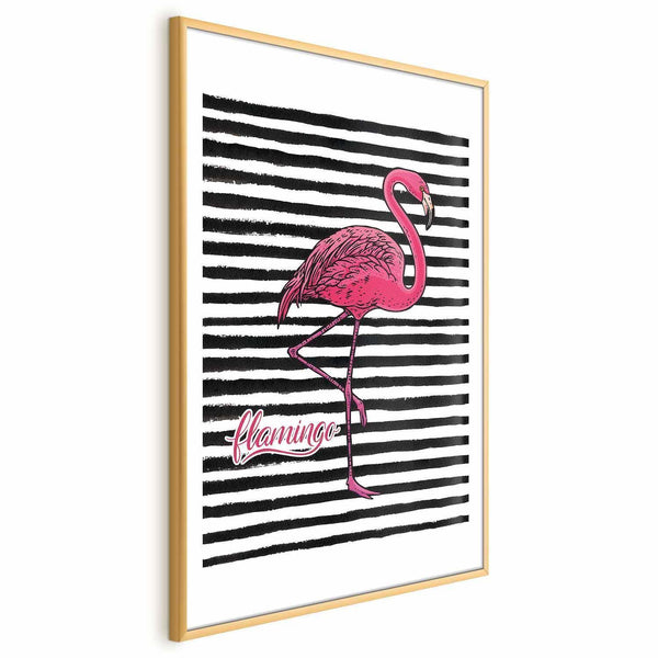 Poster - Black Stripes and Flamingo