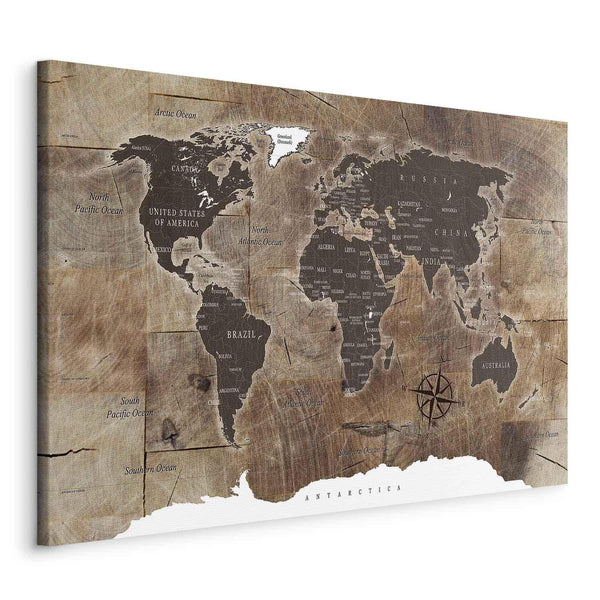Quadro - World Map: Wooden Mosaic