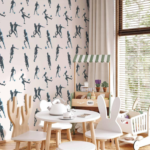 Tappezzeria murale - Football Characters - Action and movement in silhouettes on a light background