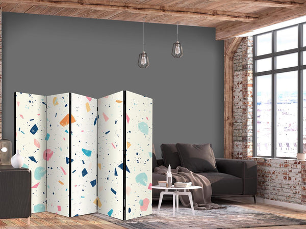 Paravento - Terrazzo with Multicolored - Large Elements - Cheerful Pattern on a Light Background