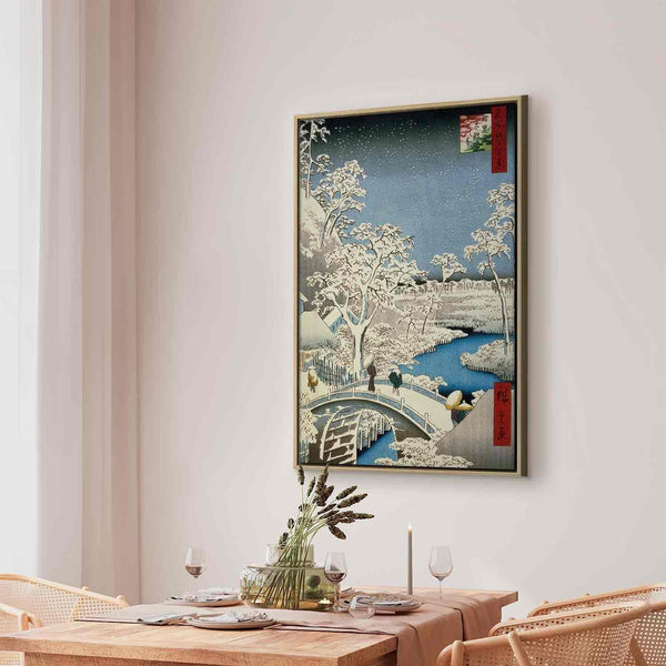 Quadro - Utagawa Hiroshige – Drum bridge and Setting Sun Hill at Meguro